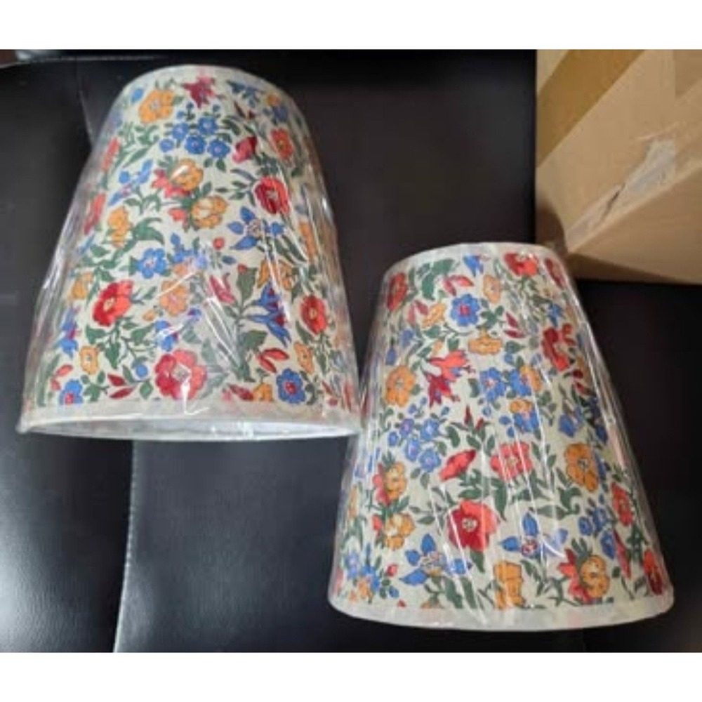 Set of 2 Floral Lamp Shades Small Tapered Drum Botanical Print UNO Fitter 6.7in